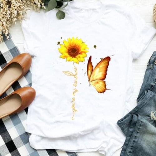 Women Lady Butterfly Sunflower Watercolor 90s Style Cute Print Shirt T Tee for Womens Clothes Tshirt Female Top Graphic T-shirt