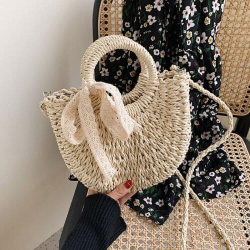 2020 Handmade Half-Round Rattan Woven Straw Bag Summer Women Messenger Crossbody Bags Girls Small Beach Handbag S2261