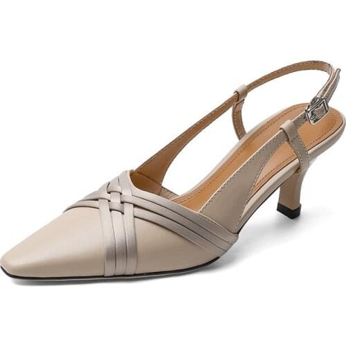 Genuine Leather Pointed Womens Pumps Full Leather Buckle High Heels 2020 Spring New Single Shoes Sexy Ladies Party Shoes