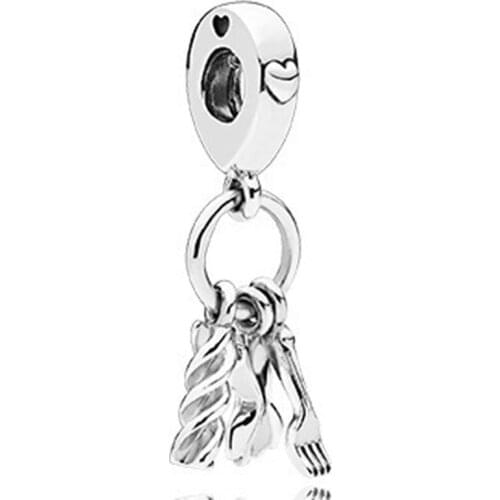 100% 925 Sterling Silver Charm Creative Knife And Fork Pasta Pendant Fit Pandora Women Bracelet & Necklace Diy Jewelry