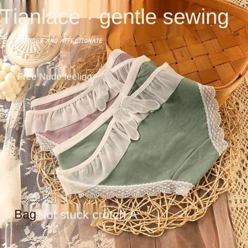 Womens Cotton Underwear Sexy Lace Panties Fashion Bow Comfort Briefs Mid Waist Seamless Japanese Girls Underpants Lingerie