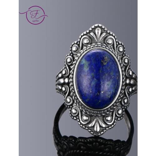 Nasiya Vintage Oval Natural Lapis Rings For Women 925 Sterling Silver Ring Jewelry Finger Ring Gemstone Rings Party Gift