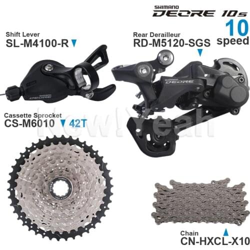 SHIMANO DEORE 10 speed Groupset include M4100 Shifter M5120 Rear Derailleur SUNSHINE Cassette 42T and KMC-X10 Chain Original