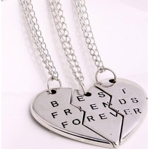 12Set/Lot Chic 3Pc/Set Engraved Best Friends Forever Broken Heart Pendant Necklace Women Friendship Charm Jewelry Choker Collar