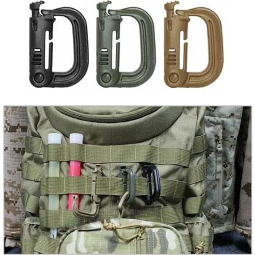 2 PCS Grimloc Molle Carabiner D Locking Ring Mount D-Ring Plastic Clip Snap Hook Black Buckle