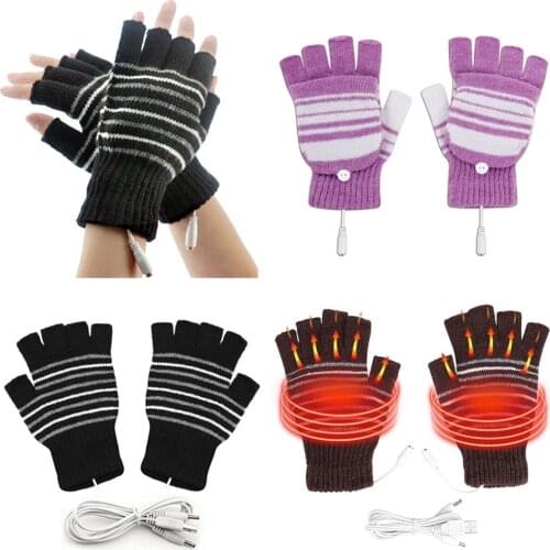 2020 Winter Warm Thickening Wool Gloves Knitted Flip Fingerless Exposed Finger Thick Gloves Without Fingers Mittens Glove Usb