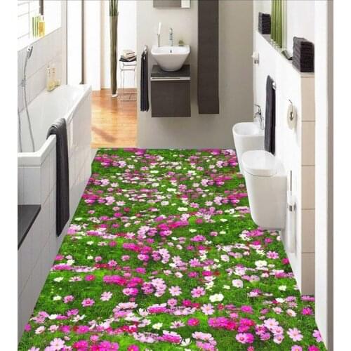 3 d pvc flooring custom wall wticker 3d bathroom flooring Flowers 3 d plant grass painting photo wallpaper for walls 3d