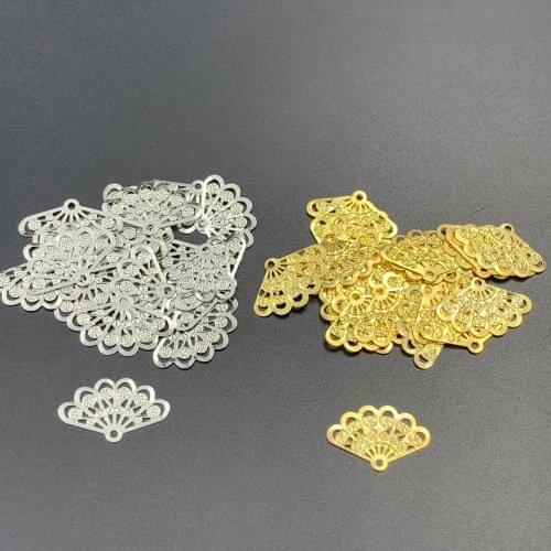 50pcs/lot 14x23mm Metal Filigree sector Slice Charms Setting Hair Jewelry DIY Components