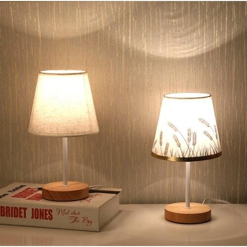 1Pc Nodic Cloth Lampshade Warm Desk Lamp Home Bedroom Bedside LED Remote Control Night Light