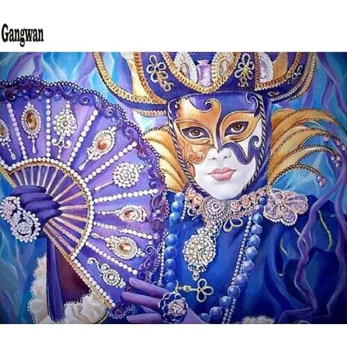 5d diamond Painting Fan Mask Woman Diamond Embroidery full square stones Mosaic Rhinestones picture Round Drill Crystal painting