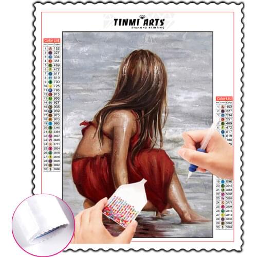 5D DIY Diamond Painting Girl Black Red Diamond Embroidery Portrait Diamond Mosaic Full Layout Home Decor Gift Art