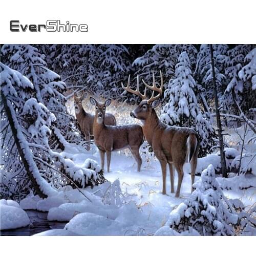 EverShine 5D Diamond Painting Snow Scenery Diamond Embroidery Animals Cross Stitch Kit Diamond Mosaic Deer Picture Rhinestones