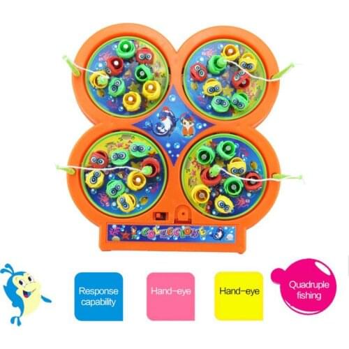 Kids Fishing Toys Go Fishing Game Educational Toy Electric Music Rotating Catch Magnetic Fish Hand-eye Training Toy Montessori