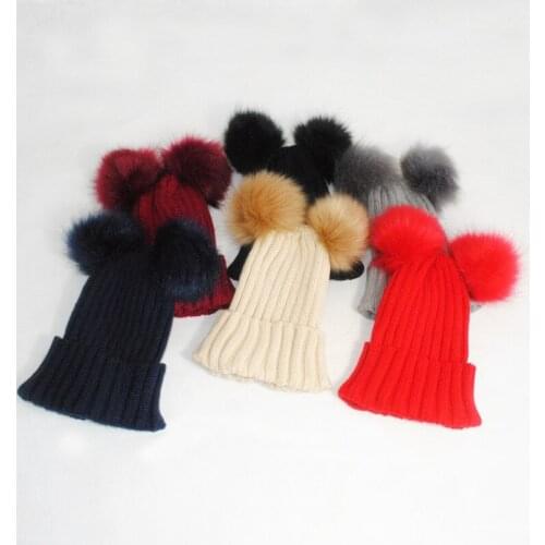 Baby Stuff Double Pompom Hat Winter Knitted Kids Baby Hat Warm Thicker Children Infant Beanie Cap Bonnet Casquette Enfan