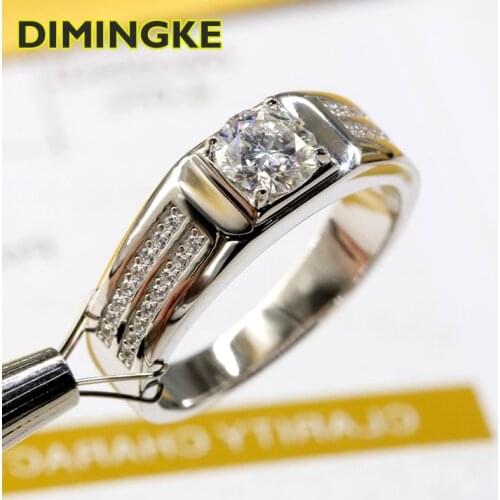 DIMINGKE Real 1CT 6.5MM Moissanite Man Ring GRA Certificate 100%-S925 Sterling Silver High Jewelry