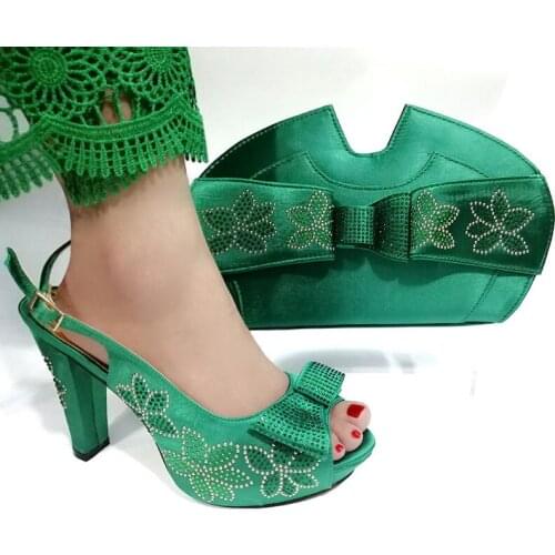 Italian Women Shoes and Bag Set African Style Shoes and Bags To Matching Italian Fashion Ladies Party Shoes In Green color