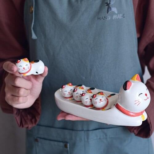 Japanese Style Creative Ceramic Chopsticks Holder Modern Home Decor Cute Cats Dinnerware Set DIY Party Dining Table Decoration