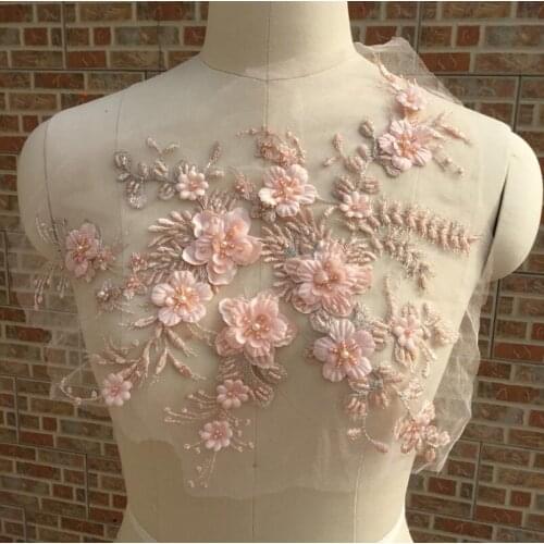 3D Beaded Floral Lace Applique Sequins Embroidered Multi Lace Trim For Sewing Wedding Bridal Dress Costume Flower Lace Applique