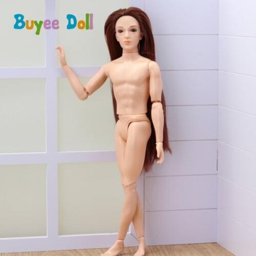 1 pc Doll Naked Moveable 14 Joint DIY Doll with 3D Real Eyes and Long Hair Doll Head For 31cm Toy Gifts for Boy boneca prince