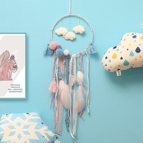 Dream Catcher DIY Feather Wooden Beads Ornaments Wrapped Lights Baby Room Decor Dreamcatcher Childrens Handmade Gift
