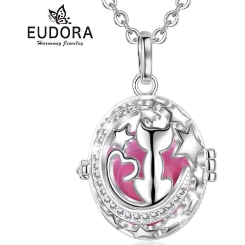 Eudora Locket Harmony Bola Ball Star&Cat Crystal CZ Cage Pendant Necklace fit Chime Ball Jewelry For Pregnant woman K378