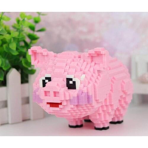 HC Mini Blocks Cute Pink Pig Auction Figures Animal Model for Girls Gifts Beautiful Doll for Children Toy New Year Gift 1017