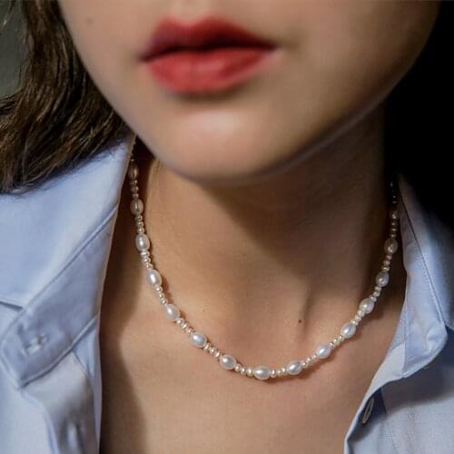 Trendy Pearl Jewelry Daily Beaded Freshwater Pearl Handmade Choker Dainty Stainless Steel Casual Irregular Milky Beads Necklace