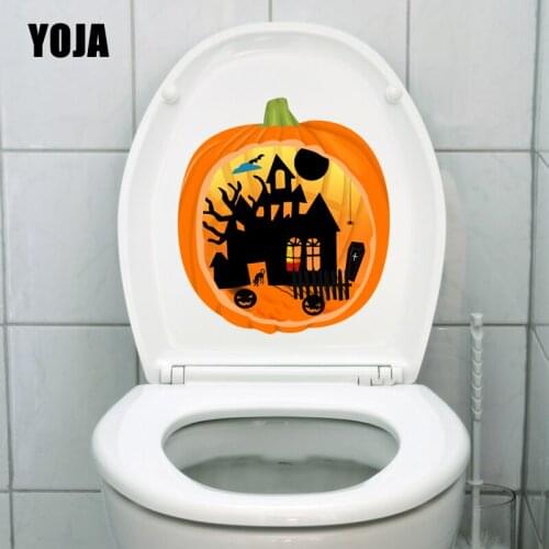 YOJA 21.3X23.9CM Intereting Wall Sticker Toilet Decal Home Decor Halloween Pumpkin House Spider T5-1272