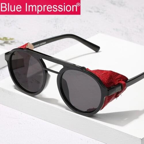New Arrival Steampunk Round Oval Sun glasses For Mens Womens Male hipster sunglasses Punk imitation leather Women Sun glasses
