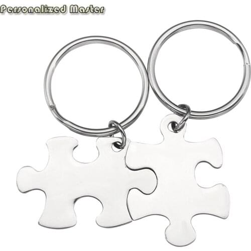 Personalized Master Engraving Text Key Chains Stainless Steel Stitching Puzzle Keychain Couple Set Customized Name Keyring Gift