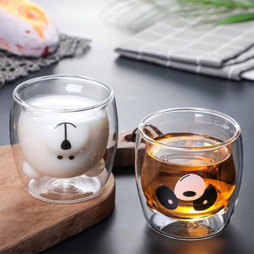 Glass Mugs Double Wall Glass Mug Cute Bear Cat Dog Animal Double-layer Glass Mug Coffee Cup Tea Milk Cup For Christmas Mug Gift