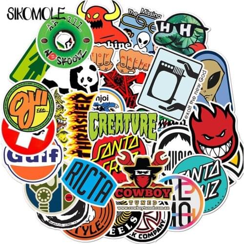 50PCS Skateboard Fashion Brand Logo Waterproof Sticker For Luggage Car Guaitar Skateboard Phone Laptop Bicycle Decal Stickers F5