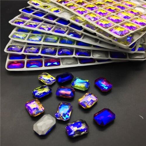 TopStone AB Colors 10x14mm Glass Crystal Rectangle Rhinestone Pointed back fancy stone DIY Garment Stones