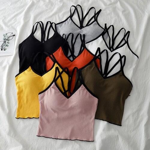 Sport Tops Women Halter Backless Bandage Sexy Crop Tops Women Cotton Seamless Underwear Padded Tank Crop Top For Women camis new