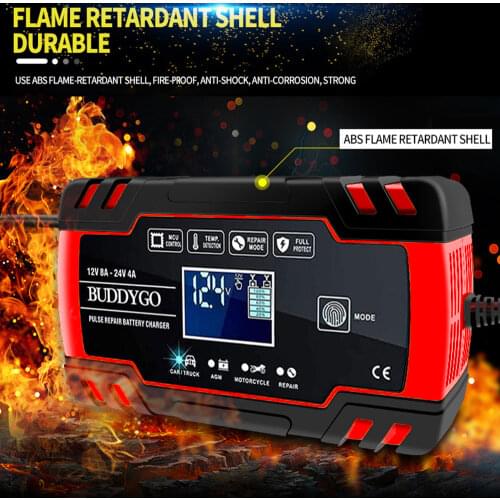 Automatic 3 stage 12V 24V 8A LCD display Pulse Repair Charger Motorcycle Car Battery Charger, car Lead-Acid Charger with LCD