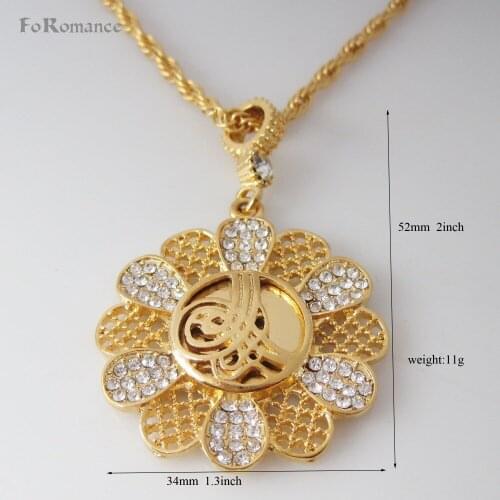 Min order 10$ - YELLOW GOLD COLOR 24" ROPE OR 18" NECKLACE & Turks Turkey Jewelry Arab MUSLIM ALLAH FLOWER Pendant STONES Turki