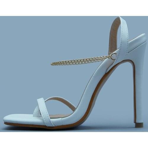 2021 New chain design summer sandals women square toe ankle strap party high heels pumps 11.5cm thin heel sandals ladies shoes