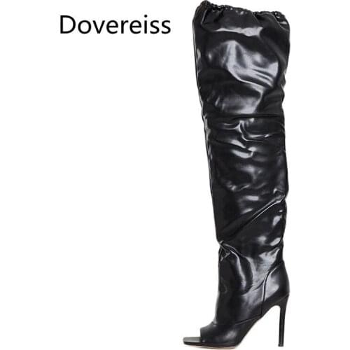 Dovereiss Fashion Womens Shoes Peep toe Sexy Slip On Pointed Toe Mature Stilettos Heels Over The Knee Boots 42 43