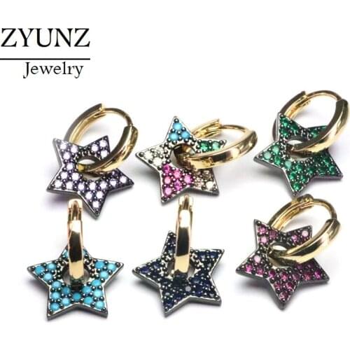 4 Pairs, Gold Color New Zircon Elegant Star Dangle Earrings Drop-Earrings Brincos CZ Crystal Jewelry for Women Party Gift