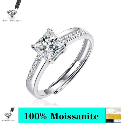New 1CT VVS1 D Color Square Moissanite 100% 925 Sterling Silver Wedding Anniversary Woman Ring Fashion Jewelry