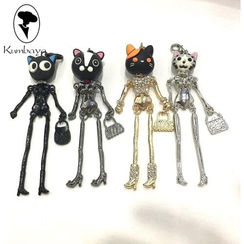 50 pcs/lot Gold White Doll Necklace Alloy Naked Bodies Accessories Rubber Cat Face Head Assorted DIY Handmade Statement NS238-11
