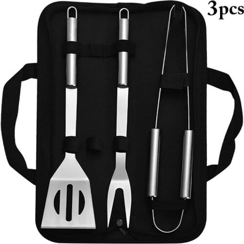 3 Pcs/Bag Stainless Steel Barbecue Accessories Heat-Proof Grill Fork Beef Turner Food Tongs For Camping Picnic BBQ Tools Sets