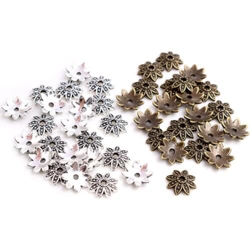10mm 50pcs Beads Cap Antique Silver Plated Bronze Colors Flower Shape Bead End Caps Findings For Women Jewelry Making End Caps