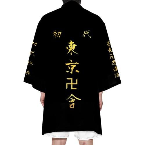Anime Tokyo Avengers Cosplay long cloak T-shirt cape Draken Manji Gang summer Haori Kimono Tee men short sleeve