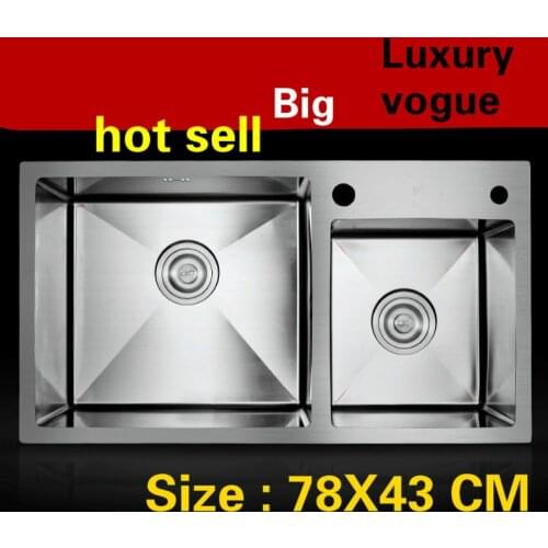 Free shipping Apartment big kitchen manual sink double groove do the dishes 304 stainless steel vogue hot sell 780x430 MM