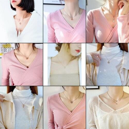 Korean Style Rose Gold Plated Stainless Steel Necklaces For Women 2021 Fashion Womens Neck Chain Set Zircon Pendants Jewelry