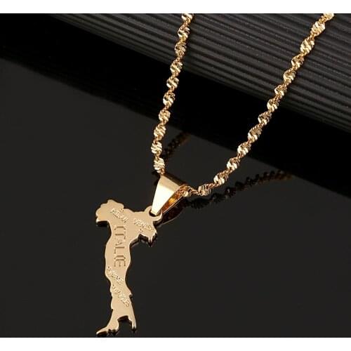 Trendy Italy Map Pendant Necklace for Women Men Gold Color Italian Map Chains Jewelry