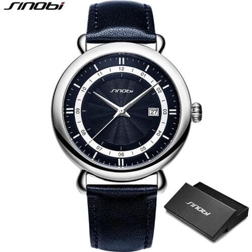 SINOBI Fashion Original Design Mens Calender Leather Watches Casual Man Watch Business Male Quartz Wristwatches Reloj Hombre