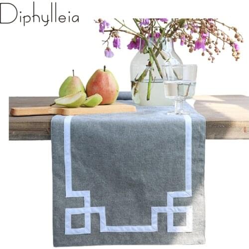 Diphylleia Gray Cotton Linen Table Runner Geometric Applique Dining Banquet Kitchen Rectangular Runner Quaint Elegant Tapestry