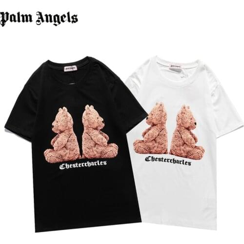 Palm Angels 21SS Letter printing Logo PA Chic Loose CasualRound Neck Short Sleeve T-shirt Bear MenWomen Lovers Couple Style